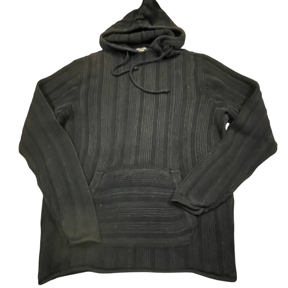 Abercrombie & Fitch Hoodie Men’s XXL Black Chunky Knit  Pullover‎ Sweater